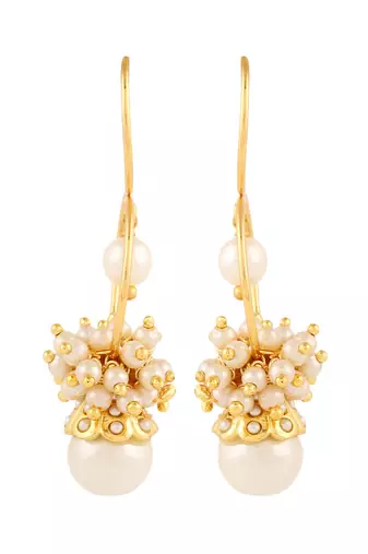 Women gold plated white pearls drop earrings