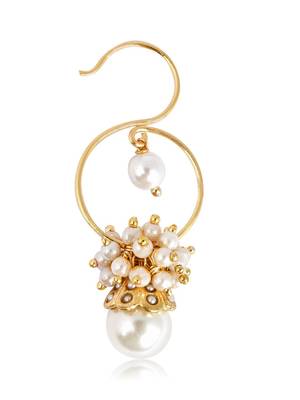 Women gold plated white pearls drop earrings 3