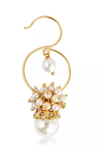 Women gold plated white pearls drop earrings