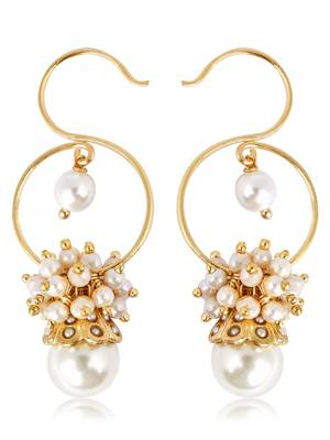 Women gold plated white pearls drop earrings 4
