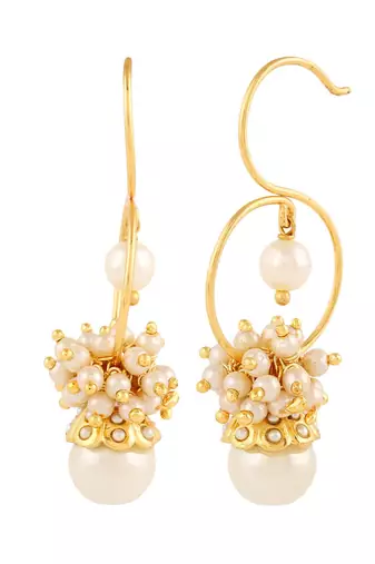 Women gold plated white pearls drop earrings