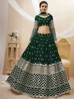 green sequins georgette lehenga set choli with dupatta with dupatta 1