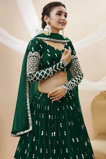 green sequins georgette lehenga set choli with dupatta with dupatta