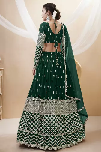 green sequins georgette lehenga set choli with dupatta with dupatta