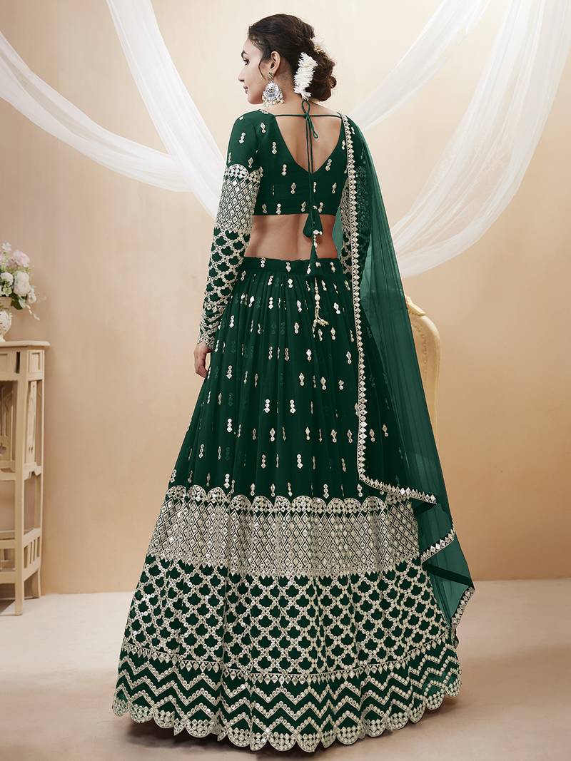 Alluring Green Sequins Georgette Bridesmaid Lehenga Choli With Dupatta