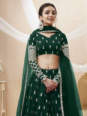 green sequins georgette lehenga set choli with dupatta with dupatta 5