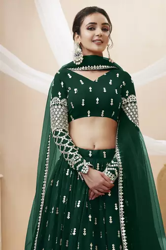 green sequins georgette lehenga set choli with dupatta with dupatta