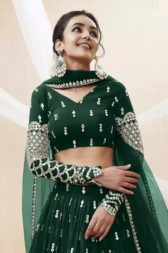 green sequins georgette lehenga set choli with dupatta with dupatta