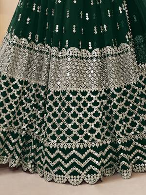 green sequins georgette lehenga set choli with dupatta with dupatta 7