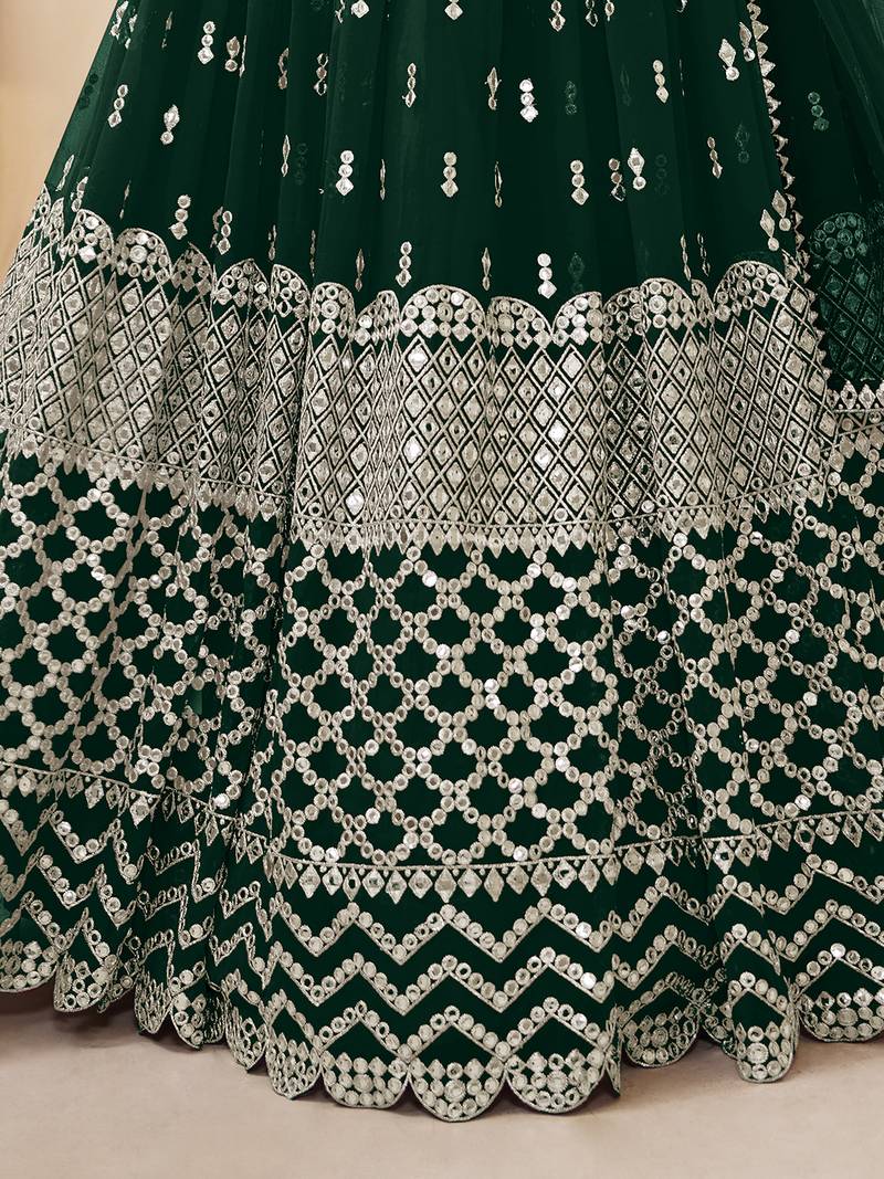 Alluring Green Sequins Georgette Bridesmaid Lehenga Choli With Dupatta