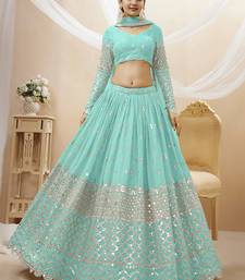 sky blue sequins georgette lehenga set choli with dupatta with dupatta