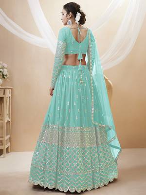 sky blue sequins georgette lehenga set choli with dupatta with dupatta 3