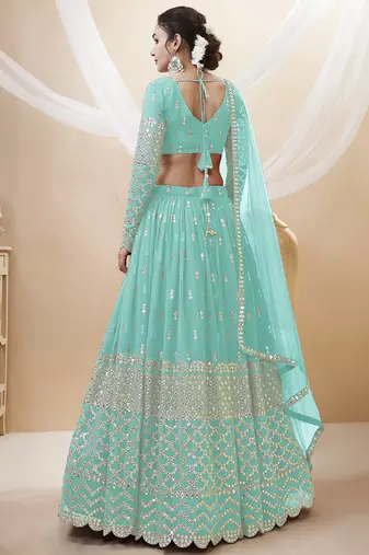 sky blue sequins georgette lehenga set choli with dupatta with dupatta