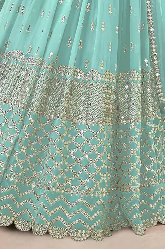 sky blue sequins georgette lehenga set choli with dupatta with dupatta