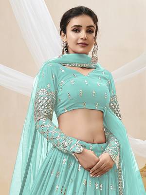 sky blue sequins georgette lehenga set choli with dupatta with dupatta 7