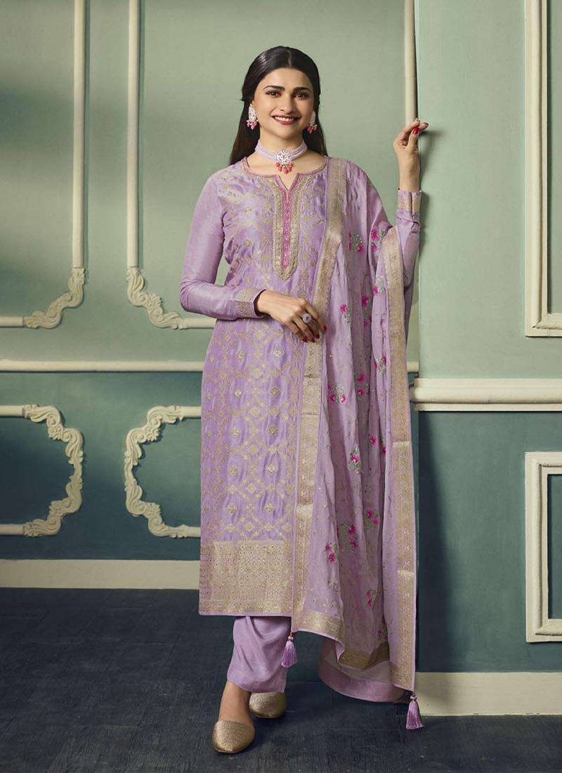 Violet Silk Straight Suit For Women Ethnic Wear KREATAGHNA