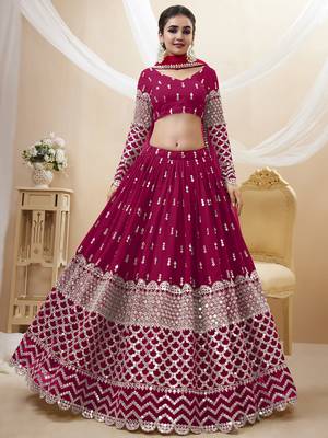hot pink sequins georgette lehenga set choli with dupatta with dupatta 1