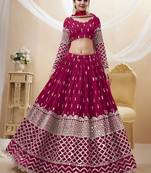 Alluring Hot-Pink Sequins Georgette Bridesmaid Lehenga Choli With Dupatta