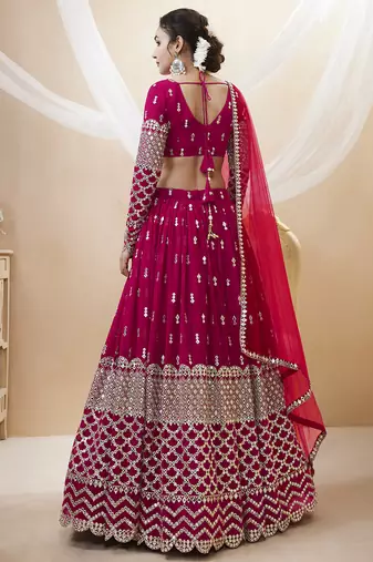 hot pink sequins georgette lehenga set choli with dupatta with dupatta