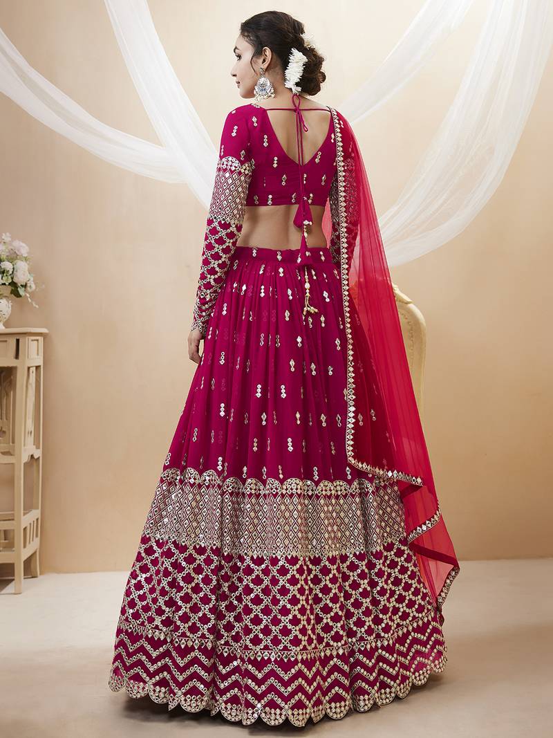 Alluring Hot-Pink Sequins Georgette Bridesmaid Lehenga Choli With Dupatta