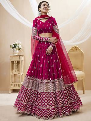 hot pink sequins georgette lehenga set choli with dupatta with dupatta 3