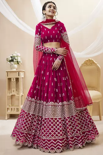 hot pink sequins georgette lehenga set choli with dupatta with dupatta