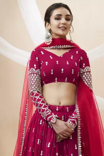 hot pink sequins georgette lehenga set choli with dupatta with dupatta