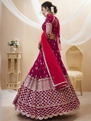 hot pink sequins georgette lehenga set choli with dupatta with dupatta 5