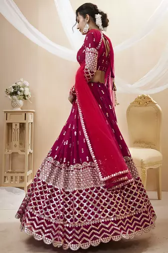 hot pink sequins georgette lehenga set choli with dupatta with dupatta