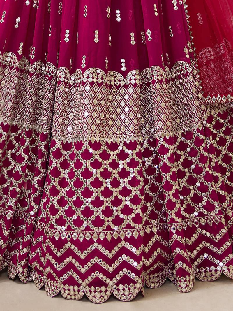Alluring Hot-Pink Sequins Georgette Bridesmaid Lehenga Choli With Dupatta