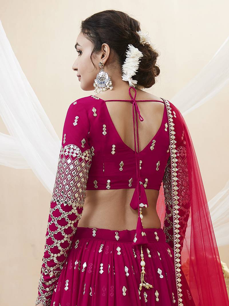 Alluring Hot-Pink Sequins Georgette Bridesmaid Lehenga Choli With Dupatta