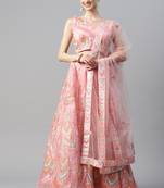 PINK SEQUINCE & THREAD EMBROIDERED SOFT NET FESTIVE BRIDAL WEDDING & PARTY WEAR SEMI STITCHED LEHENGA