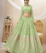 Alluring Pista Sequins Georgette Bridesmaid Lehenga Choli With Dupatta