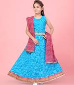 Aarika girls firozi color bandhani lehenga choli set