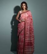 Geroo Jaipur Pink Pure Chanderi Hand Block Printed Ghicha Border Saree