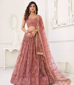 Pink Embroidery Net A Line Lehenga With Blouse