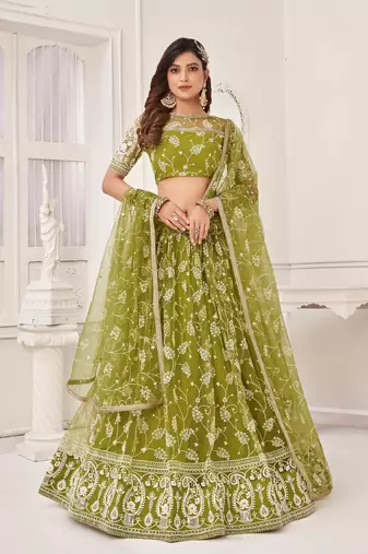 Light Green Embroidery Net A Line Lehenga With Blouse