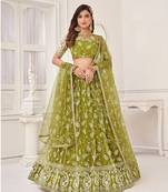 Light Green Embroidery Net A Line Lehenga With Blouse