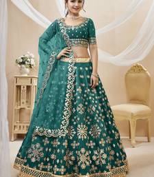 teal green art silk embroidered lehenga set choli with dupatta with net dupatta