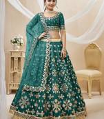 Teal Green Art Silk Embroidered Lehenga Choli with Net Dupatta