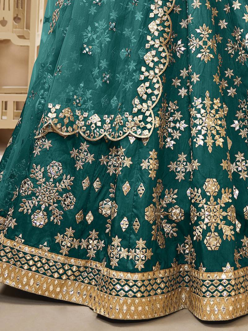 Teal Green Art Silk Embroidered Lehenga Choli with Net Dupatta