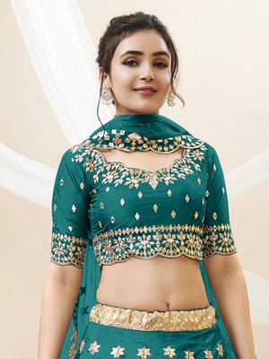 teal green art silk embroidered lehenga set choli with dupatta with net dupatta 7