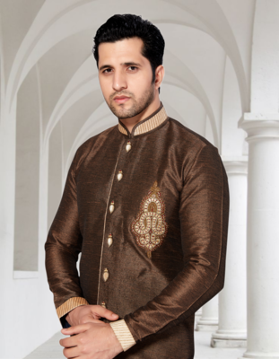 Coffee Semi Indo Ghiccha Silk Kurta Pajama 2