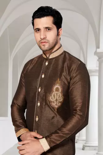 Coffee Semi Indo Ghiccha Silk Kurta Pajama