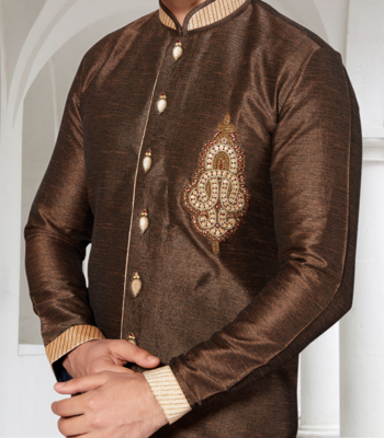 Coffee Semi Indo Ghiccha Silk Kurta Pajama 3