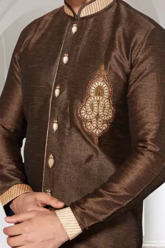 Coffee Semi Indo Ghiccha Silk Kurta Pajama
