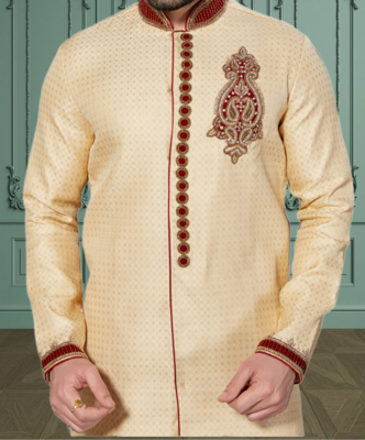 Indian Poshakh Gold Semi Indo Jacquard Kurta Pajama 3