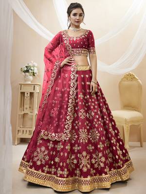 Dazzling Red Embroidered Work Art Silk Bridesmaid Lehenga Choli 1