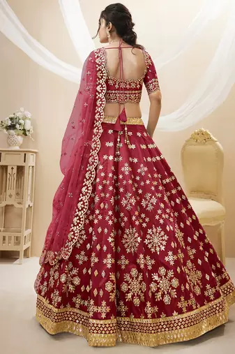 Dazzling Red Embroidered Work Art Silk Bridesmaid Lehenga Choli