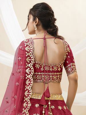 Dazzling Red Embroidered Work Art Silk Bridesmaid Lehenga Choli 5